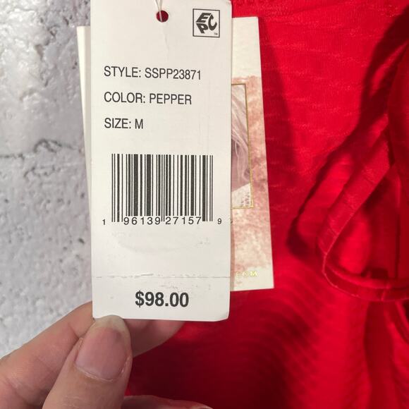 Jessica Simpson Pretty in Pique Twist Front One Piece Swimsuit red Medium - Picture 8 of 10